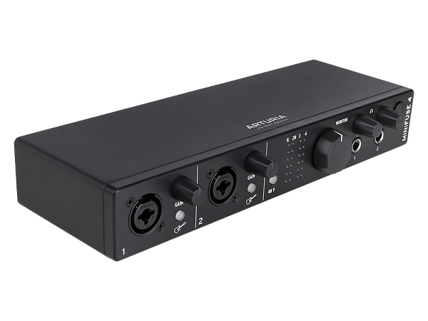 Аудиоинтерфейс USB [800103] Arturia [MiniFuse 4 Black] 24бит/192кГц,  два комбинированных входа XLR-1/4” (микрофонный/линейный/инструментальный)  +48 В, два входа 6,3 Jack, 4 выхода 6,3 Jack, 2 выхода для наушников, MIDI In/Out, 2x USB Hub