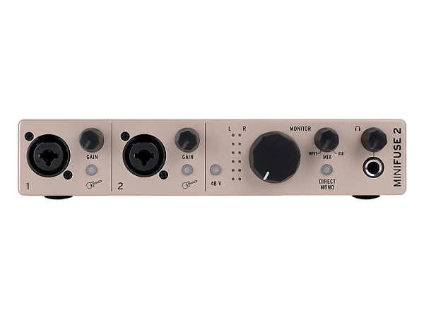 Аудиоинтерфейс USB [800122] Arturia [MiniFuse 2 Champagne] 24бит/192кГц, два комбинированных входа XLR-1/4” (микрофонный / линейный / инструментальный уровень) с фантомным питанием +48 В, выходы на монитор (L/R Jack), выход для наушников, MIDI In/Out