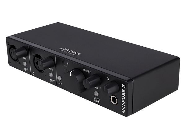 Аудиоинтерфейс USB [800102] Arturia [MiniFuse 2 Black] 24бит/192кГц, два комбинированных входа XLR-1/4” (микрофонный / линейный / инструментальный уровень) с фантомным питанием +48 В, выходы на монитор (L/R Jack), выход для наушников, MIDI In/Out