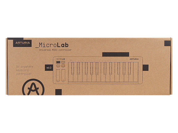 MIDI клавиатура [231511] Arturia [MicroLab 3 White] 25 клавиш, чувствительных к скорости нажатия, сенсорные полосы pitch и modulation, режим игры аккордами, разъем для подключения педали, type-c, ПО: Analog Lab Intro, Ableton Live Lite. Цвет - белый.
