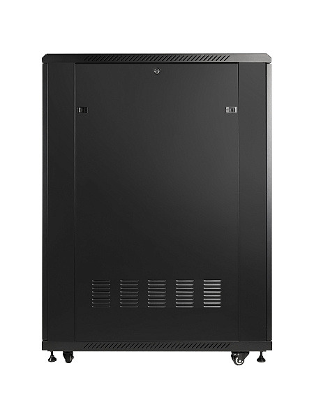 Рэковая стойка Wize Pro [W27U100R-M] 19”, 27U, 600х1000 мм, передняя и задняя двери металлические перфорированные, колеса, рэковые гайки: 20 шт, макс. вес нагрузки 800 кг, сталь, черный (3 места)