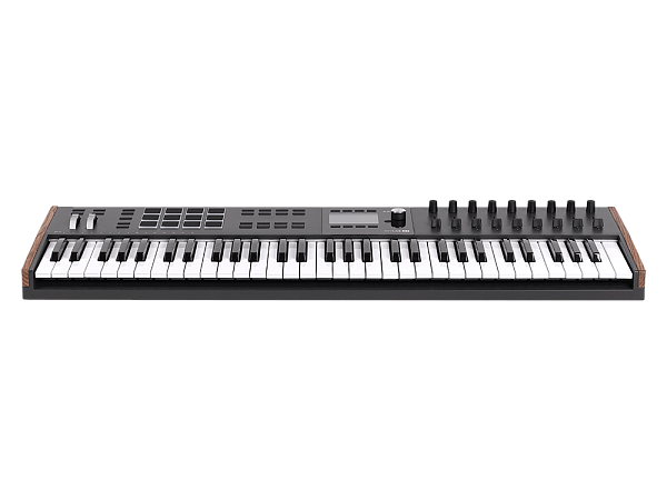 MIDI клавиатура [231632] Arturia [KeyLAB 61 MK3 Black] 61 клавиша, полувзвешенная механика, дисплей, 12 пэдов , 9 фейдеров, 9 поворотных регуляторов, 3 входа для подключения педалей, MIDI in/out, USB-C