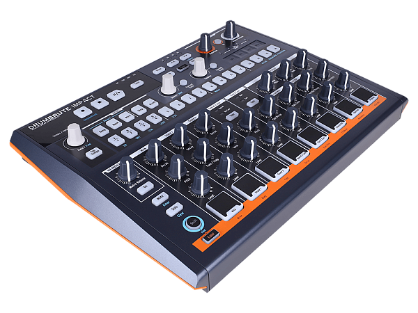 Микшер (драм машина) [561101] Arturia [DrumBrute Impact] аналоговый, 10 барабанов и перкуссии, 64-шаговый секвенсор, функции Swing, Step Repeat, Roller, Looper, 4x1/8" mini Jack выхода: стерео выход для наушников 1/8" mini Jack, 1/4" TRS Jack Mix Out, MI