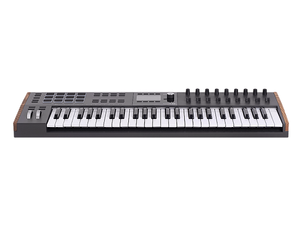 MIDI клавиатура [231622] Arturia [KeyLAB 49 MK3 Black] 49 клавиш, полувзвешенная механика, дисплей, 12 пэдов , 9 фейдеров, 9 поворотных регуляторов, 3 входа для подключения педалей, MIDI in/out, USB-C