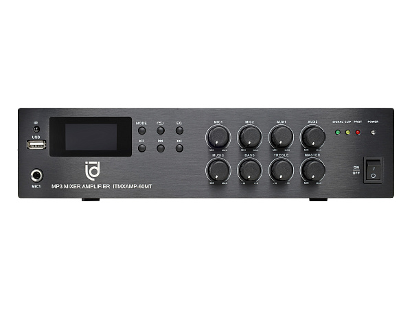 Микшер-усилитель Intrend [ITMXAMP-60MT] MP3, FM тюнер, USB, Bluetooth, 2хMic/3хLine входы, 1хLine выход,60 Вт, 4/8Ом/100V, IR-пульт в комплекте
