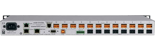 Аудиопроцессор BIAMP [TesiraFORTE AVB VT] (DSP): 12х8 (128 x 128 AVB); 12 вх. c AEC. 8 вых., 8 CH по USB, 2-канальный VoIP-интерфейс SIP (RJ-45) + телефонный интерфейс FXO (RJ-11), OLED-дисплей, Ethernet, RS-232. ПО Tesira. Logic I/O. 1U.