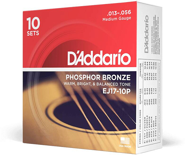 D'ADDARIO EJ17-10P - Струны для акустической гитары