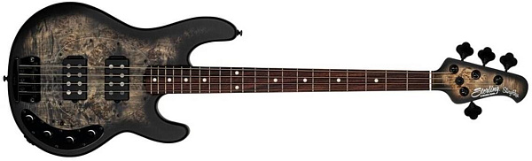 STERLING StingRay HH Poplar Burl Top Trans Black - Бас-гитара 4 струны