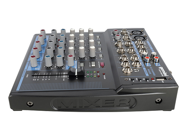 Микшер [GEM-08USB] Gemini [GEM-08USB] аналоговый, 8 каналов, выход на наушники, Bluetooth, USB-проигрыватель файлов в формате MP3/WAV