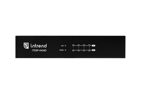 Аудиопроцессор Intrend [ITDSP-0404Dv2] цифровой, 4x4 аналоговых входов/выходов, AEC, AFS, ANC, Dante 4x4, USB-B 2x2 на задней панели, PoE, управление по RS232/485, IP