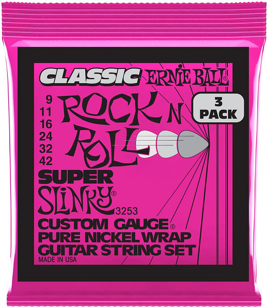 ERNIE BALL 3253 Pure Classic RnR Slinky Super 3 Pack 9-42 - Струны для электрогитары