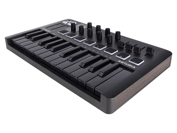 MIDI клавиатура [231503] Arturia [MiniLAB 3 Deep Black] 25 клавиш, 8 энкодеров, 8 RGB пэдов, 8 фейдеров, дисплей, сенсорные регуляторы Pitch/Modulation, MIDI-выход, 1/4" Jack вход педали, режим Chord, арпеджиатор, USB-C