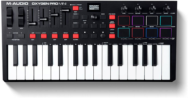 M-AUDIO Oxygen Pro Mini - MIDI клавиатура 32 клавиши, 4 энкодера, 4 фейдера,...