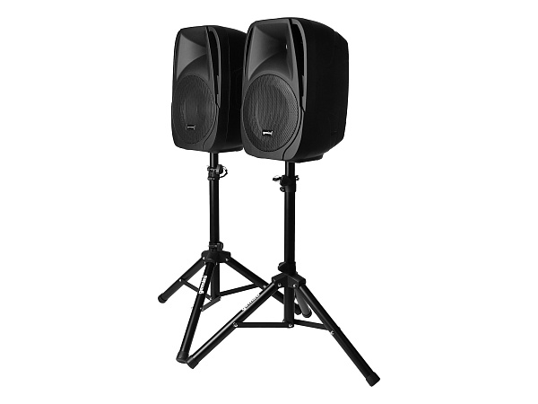 Акустическая система Gemini [ES-210MXBLU-ST] Комплект: 2х АС 10"НЧ/1"ВЧ, микшер с усилителем 150 Вт RMS, входы: 4x XLR Mic, 6x 1/4" TRS Line, 2x RCA, 1/8” TRS, выходы: 2x 1/4" TRS, 2x RCA, 1/8” TRS Headphones, 2х стойки, микрофон, кабели