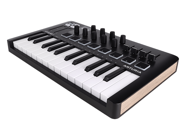 MIDI клавиатура [231502] Arturia [MiniLAB 3 Black Edition] 25 клавиш, 8 энкодеров, 8 RGB пэдов, 8 фейдеров, дисплей, сенсорные регуляторы Pitch/Modulation, MIDI-выход, 1/4" Jack вход педали, режим Chord, арпеджиатор, USB-C