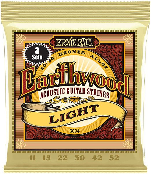 ERNIE BALL 3004 Earthwood 80/20 Bronze Light 3 Pack 11-52 - Струны для акустической гитары