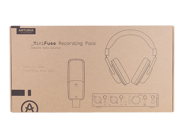Аудиоинтерфейс USB [800202] Arturia [MiniFuse Recording Pack Black] комплект: MiniFuse 2, микрофон CM1, поп фильтр, наушники EF1 и XLR кабель. Цвет - черный