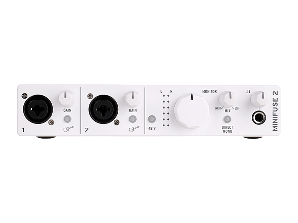 Аудиоинтерфейс USB [800112] Arturia [MiniFuse 2 White] 24бит/192кГц, два комбинированных входа XLR-1/4” (микрофонный / линейный / инструментальный уровень) с фантомным питанием +48 В, выходы на монитор (L/R Jack), выход для наушников, MIDI In/Out