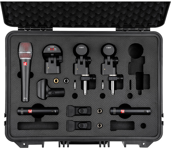 Набор микрофонов для ударной установки sE Electronics [V PACK CLUB] 1 х микрофон V KICK, 2 х микрофона V BEAT, 3 х крепления V CLAMP, 1 х микрофон V7 X, 2 х конденсаторных микрофона sE7, пластиковый кейс