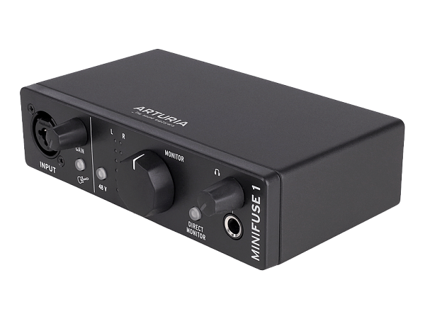 Аудиоинтерфейс USB [800101] Arturia [MiniFuse 1 Black] 24бит/192кГц, комбинированный разъем XLR и 6.3 мм для записи инструментов и вокала с фантомным питанием 48 В, выходы на монитор (L/R Jack), выход для наушников