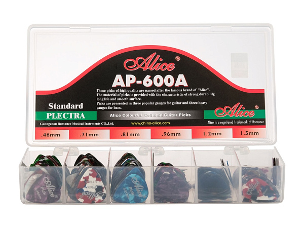 AP-600A Коробка медиаторов, 600шт, 6 толщин. Alice