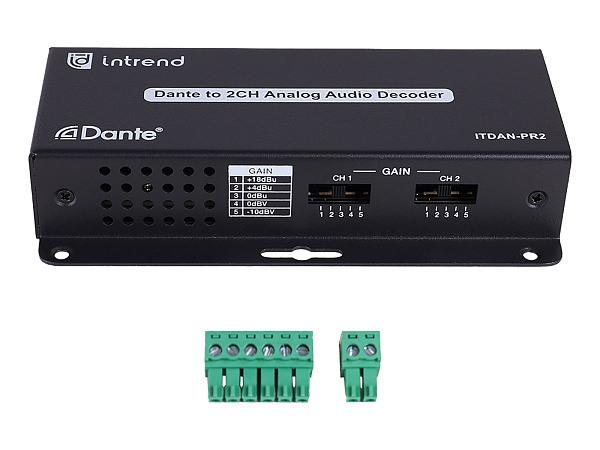 Конвертер Intrend [ITDAN-PR2] Dante - аналог (приемник), 2 аналоговых выхода (6-pin phoenix, балансный/линейный), 1xRJ45(Dante)