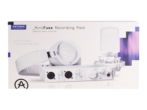 Аудиоинтерфейс USB [800212] Arturia [MiniFuse Recording Pack White] комплект: MiniFuse 2, микрофон CM1, поп фильтр, наушники EF1 и XLR кабель. Цвет - белый