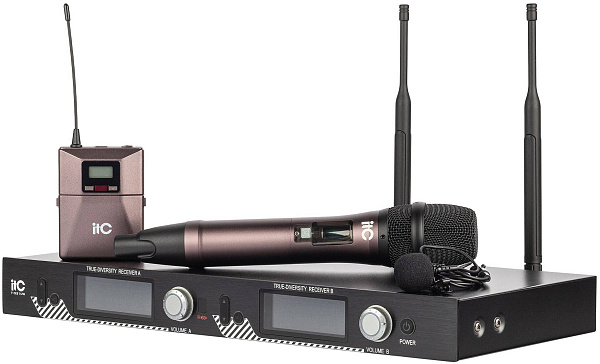 ITC T-521UT - радиосистема UHF двухканальная с петличным и ручным микрофонами....