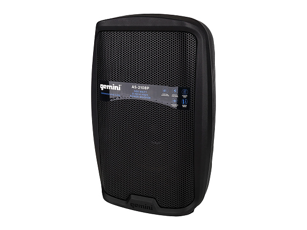 Акустическая система Gemini [AS-2108P] Активная, 2-х полосная, мощность RMS/Peak 250/500 Вт, АЧХ 60-20000 Гц, Max SPL 98 дБ, динамики: 8" НЧ, 1" ВЧ, входы: 1/8" TRS AUX, RCA (L/R) AUX, 2xXLR микрофонные, 2x1/4" линейные, выходы: XLR Mix