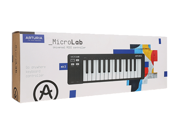 MIDI клавиатура [231512] Arturia [MicroLab 3 Black] 25 клавиш, чувствительных к скорости нажатия, сенсорные полосы pitch и modulation, режим игры аккордами, разъем для подключения педали, type-c, ПО: Analog Lab Intro, Ableton Live Lite. Цвет - черный.