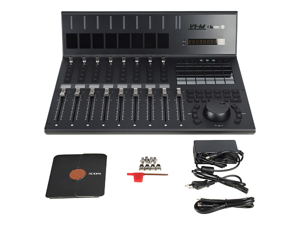 MIDI контроллер [110205A2020] Icon [V1-M] USB MIDI DAW контроллер, 9 моторизованных фейдеров, 8 двухфункциональных энкодеров, программируемый 7-дюймовый цифровой сенсорный дисплей, LED-индикаторы, 12-ти сегментный Master стерео индикатор