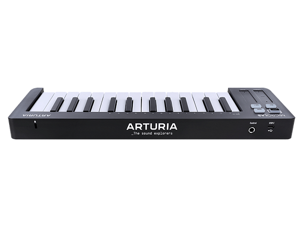 MIDI клавиатура [231512] Arturia [MicroLab 3 Black] 25 клавиш, чувствительных к скорости нажатия, сенсорные полосы pitch и modulation, режим игры аккордами, разъем для подключения педали, type-c, ПО: Analog Lab Intro, Ableton Live Lite. Цвет - черный.