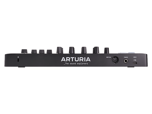 MIDI клавиатура [231503] Arturia [MiniLAB 3 Deep Black] 25 клавиш, 8 энкодеров, 8 RGB пэдов, 8 фейдеров, дисплей, сенсорные регуляторы Pitch/Modulation, MIDI-выход, 1/4" Jack вход педали, режим Chord, арпеджиатор, USB-C