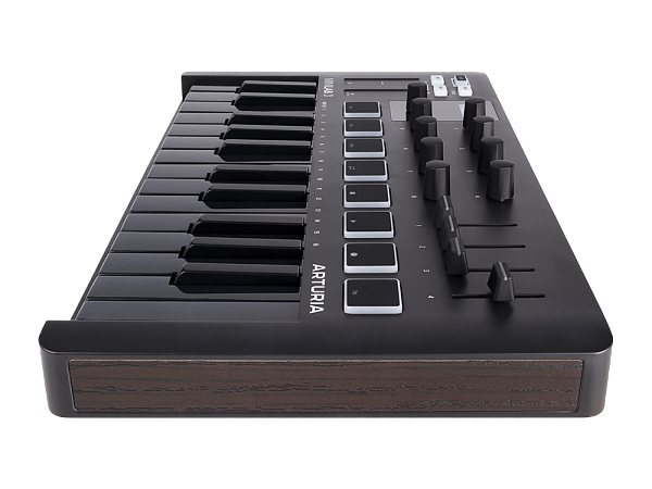 MIDI клавиатура [231503] Arturia [MiniLAB 3 Deep Black] 25 клавиш, 8 энкодеров, 8 RGB пэдов, 8 фейдеров, дисплей, сенсорные регуляторы Pitch/Modulation, MIDI-выход, 1/4" Jack вход педали, режим Chord, арпеджиатор, USB-C