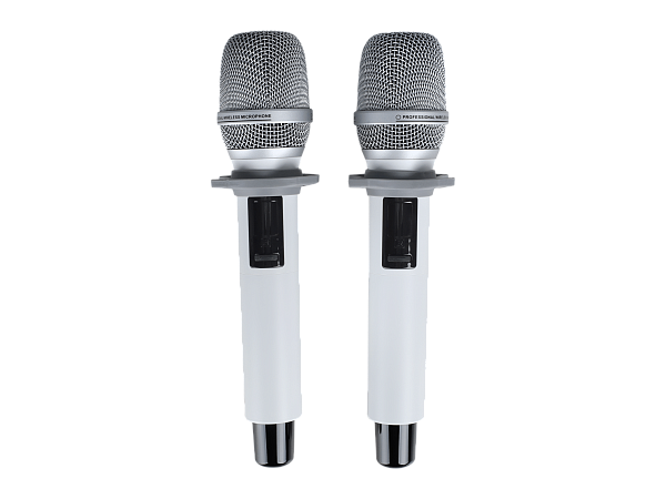 Микрофонная радиосистема Axelvox [DX800SW] UHF 650 - 758 MHz, подавитель обратной связи, цифровая модуляция, LCD дисплей, DSP, ручной микрофон - 2 шт., силиконовые кольца - 2 шт., держатель для микрофона - 2 шт., цвет белый.