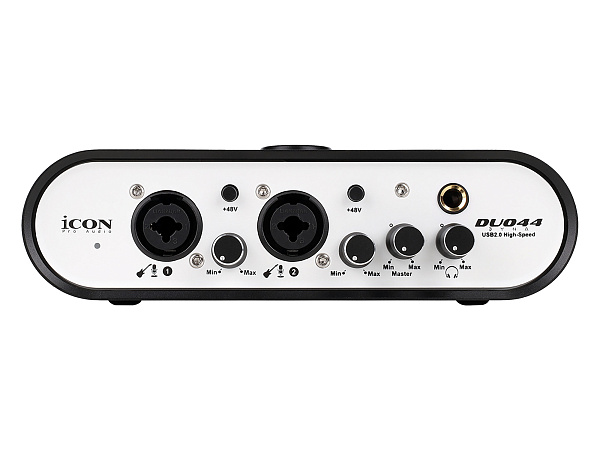 Аудиоинтерфейс USB [110313A2004] Icon [Duo44 Dyna B/W] АЦП/ЦАП: 24 бит/192 кГц, 127 дБ, входы/выходы: 2хCombo XLR/TRS/ 2х1/4" TRS, 1/8" mini Jack стерео, 1/4" TRS стерео выход на наушники, MIDI, +48 В, цвет черный/белый