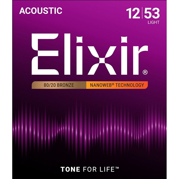 11052 NANOWEB Комплект струн для акустической гитары, Light, бронза 80/20, 12-53, Elixir