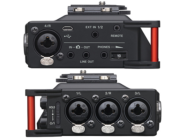 Рекордер мобильный [DR70D] Tascam [DR-70D] 4-х канальный, АЦП/ЦАП: 24 бит/96 кГц, 20-20000 Гц, THD: 0,02%, S/N: 92 дБ, 4xCombo XLR/TRS Jack, 2x1/8" mini Jack / 2x1/8" Stereo mini Jack, память: micro SDHC/SDXC, питание: 4 батареи АА, USB Micro-B
