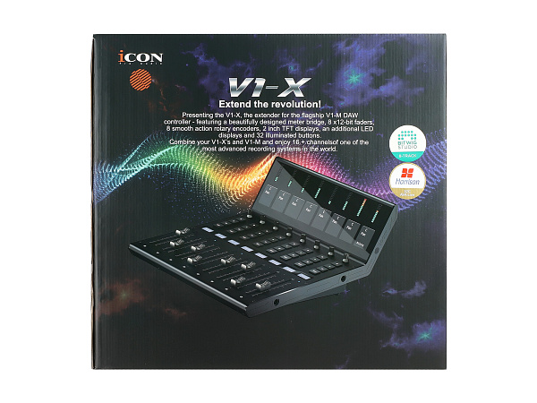 MIDI контроллер [110205A2021] Icon [V1-X] USB MIDI DAW модуль расширения для V1-M до 16, 32 и 64 каналов, 8 моторизованных фейдеров, 8 двухфункциональных энкодеров, LED-индикаторы, поддержка универсальных протоколов Mackie Control и HUI