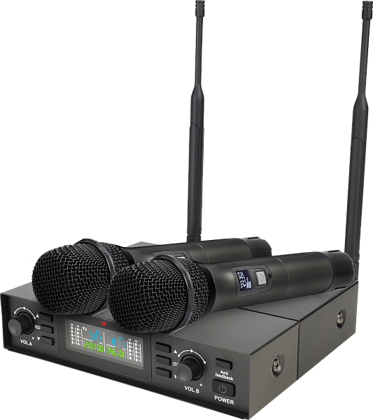 Микрофонная радиосистема Axelvox [DX800FK] UHF 650 - 758 MHz, подавитель обратной связи, цифровая модуляция, LCD дисплей, DSP, ручной микрофон - 2 шт.