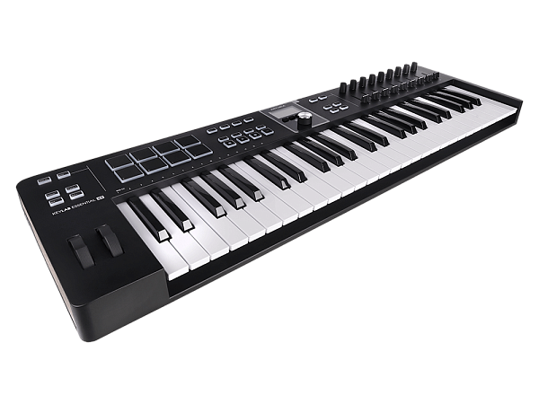 MIDI клавиатура [231522] Arturia [KeyLab Essential 49 mk3 Black] 49 клавиш, LCD дисплей, 9 энкодеров, 8 пэдов, 9 фейдеров, 12 кнопок управления, колеса высоты тона и модуляции, 1/4" Jack вход для педали, MIDI выход, Type-C