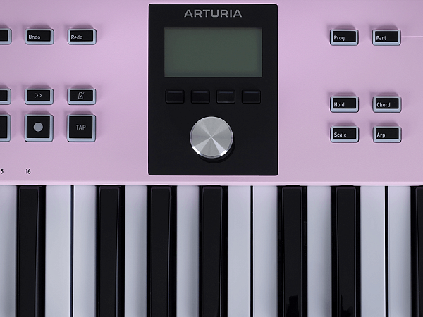 MIDI клавиатура [231525] Arturia [KeyLab Essential 49 mk3 Rose Quartz] 49 клавиш, LCD дисплей, 9 энкодеров, 8 пэдов, 9 фейдеров, 12 кнопок управления, колеса высоты тона и модуляции, 1/4" Jack вход для педали, MIDI выход, Type-C