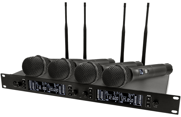 Микрофонная радиосистема Axelvox [DWS7000HT (FC Bundle)] UHF 710-726 MHz, 4 x 16 каналов,LCD дисплей, 4х ИК порт, 4 ручных микрофона, 4 силиконовых кольца