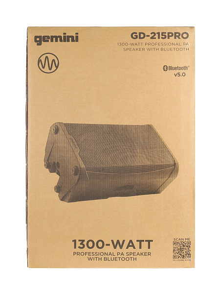 Акустическая система Gemini [GD-215PRO] Активная, 2-х полосная, мощность RMS/Peak 280/1300 Вт, Max Peak SPL 120 Вт, динамики: 15" НЧ, 1,35" ВЧ, входы: 1/8” TRS AUX, 2x 1/4" TRS, 2x XLR, 2x RCA AUX, выходы: XLR Mix Out, Bluetooth, микрофон