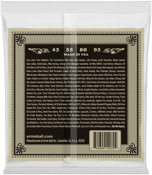 ERNIE BALL 2070 Earthwood Phosphor Bronze 45-95 - Струны для бас-гитары акустической