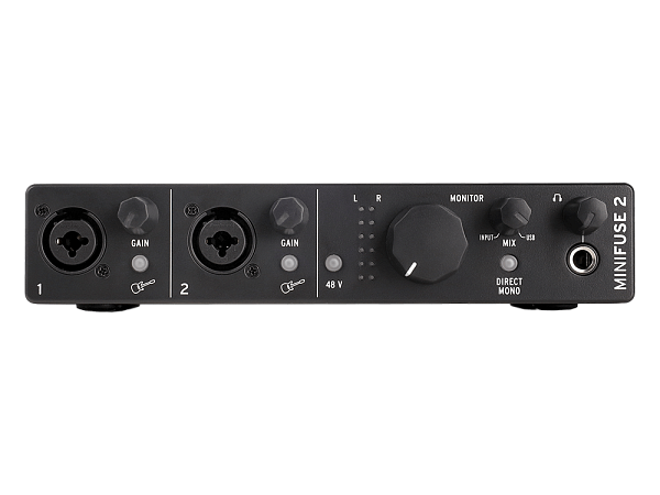Аудиоинтерфейс USB [800202] Arturia [MiniFuse Recording Pack Black] комплект: MiniFuse 2, микрофон CM1, поп фильтр, наушники EF1 и XLR кабель. Цвет - черный