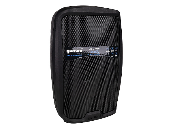 Акустическая система Gemini [AS-2108P] Активная, 2-х полосная, мощность RMS/Peak 250/500 Вт, АЧХ 60-20000 Гц, Max SPL 98 дБ, динамики: 8" НЧ, 1" ВЧ, входы: 1/8" TRS AUX, RCA (L/R) AUX, 2xXLR микрофонные, 2x1/4" линейные, выходы: XLR Mix