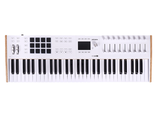 MIDI клавиатура [231631] Arturia [KeyLAB 61 MK3 White] 61 клавиша, полувзвешенная механика, дисплей, 12 пэдов , 9 фейдеров, 9 поворотных регуляторов, 3 входа для подключения педалей, MIDI in/out, USB-C