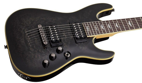 Электрогитара SCHECTER [OMEN EXTREME-7 STBLK]  7-струнная, корпус: красное дерево, топ: стеганый клен, гриф: клен: накладка: палисандр, 24 лада, цвет: See-Thru Black (STBLK)