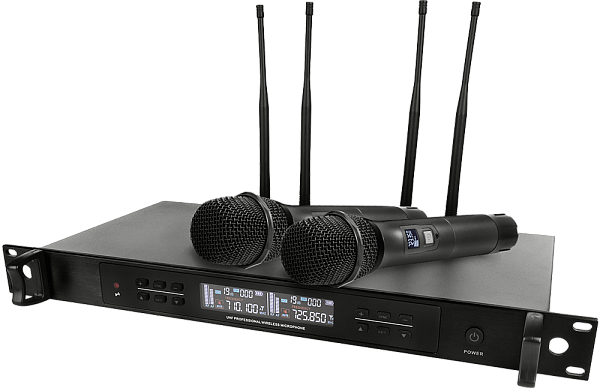 Микрофонная радиосистема Axelvox [DWS7000HT (TD Bundle)] UHF 710-726 MHz, True Diversity, 2 x 32 канала, LCD дисплей, 2х ИК порт, 2 ручных микрофона, 2 силиконовых кольца.